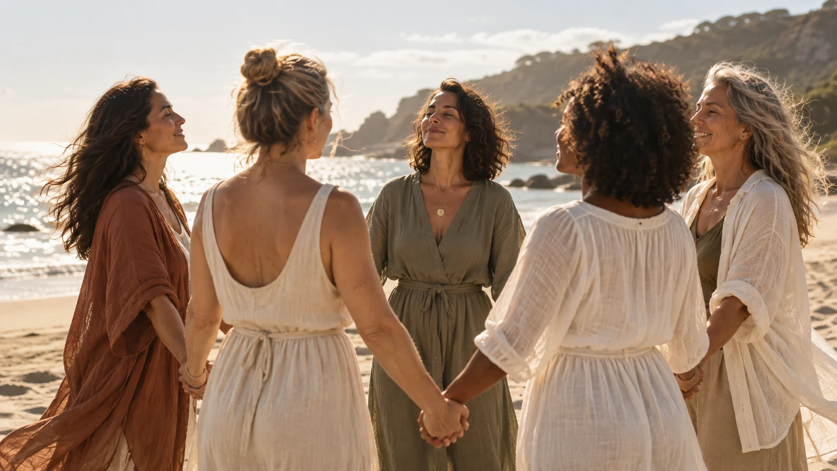 Mulheres juntas perto do mar