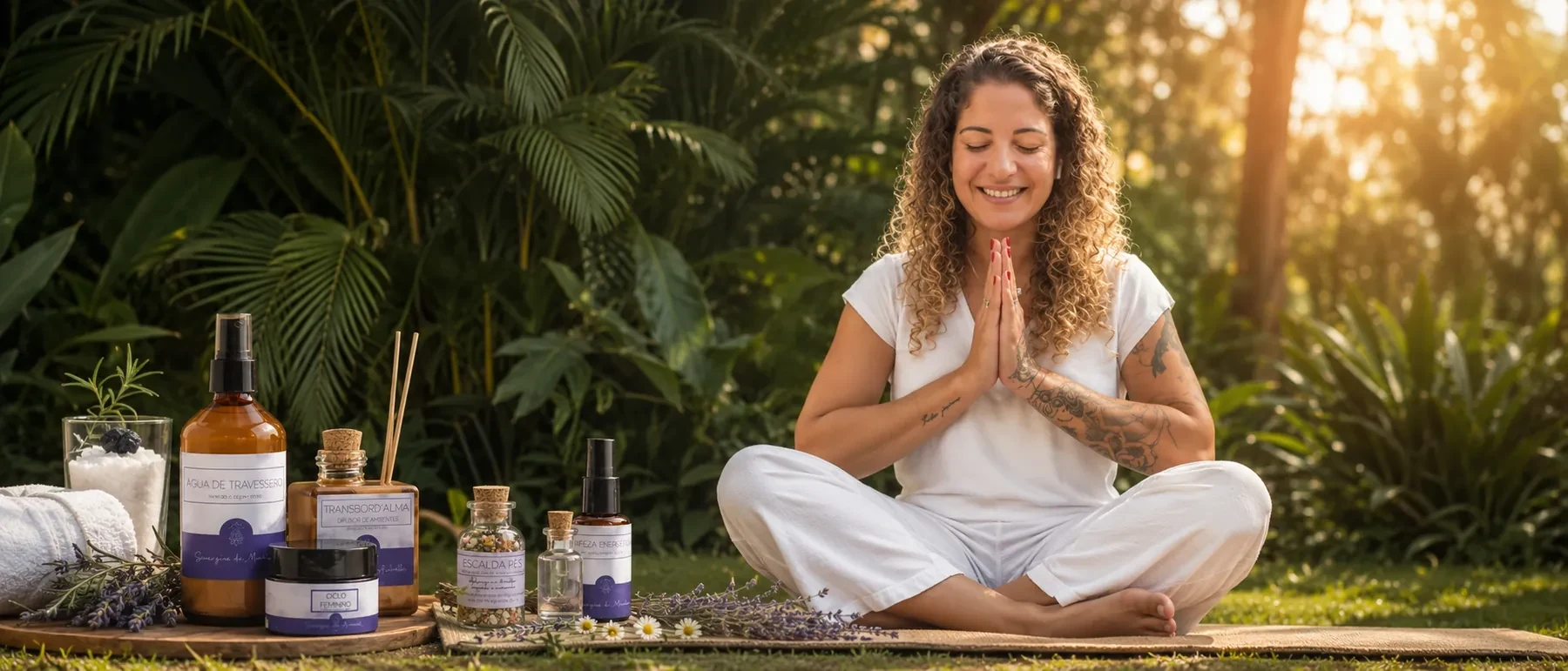 Michelle com produtos de aromaterapia